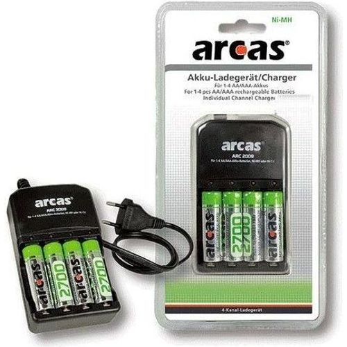Arcas Blister Chargeur 4 x AA ou 4xAAA +4 Batteries AA 2700 mAh Ni-mh - 2